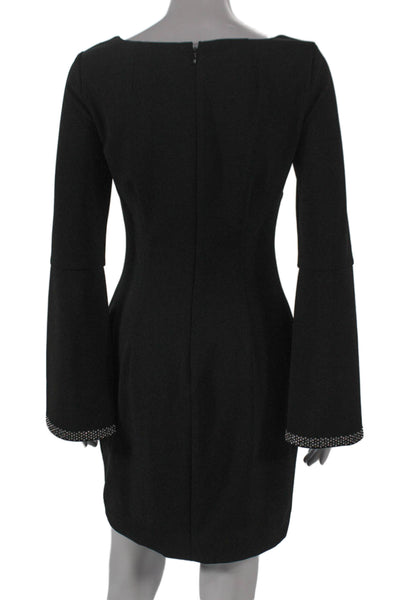 Calvin Klein Women Sheath Dress Black Square Neck Long Sleeve Size S