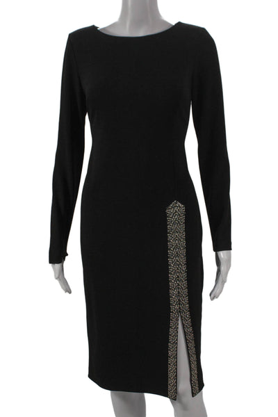 Calvin Klein Womens Sheath Dress Black Boat Neck Long Sleeve Short Size 2