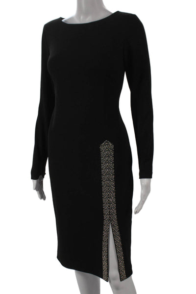 Calvin Klein Womens Sheath Dress Black Boat Neck Long Sleeve Short Size 2