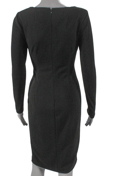 Calvin Klein Womens Sheath Dress Black Boat Neck Long Sleeve Short Size 2