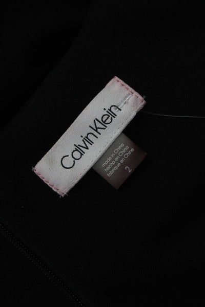Calvin Klein Womens Sheath Dress Black Boat Neck Long Sleeve Short Size 2
