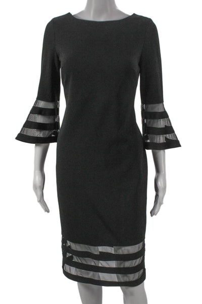 Calvin Klein Women Sheath Dress Gray Boat Neck 3/4 Sleeve Mid Calf Size 2