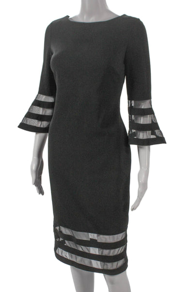 Calvin Klein Women Sheath Dress Gray Boat Neck 3/4 Sleeve Mid Calf Size 2