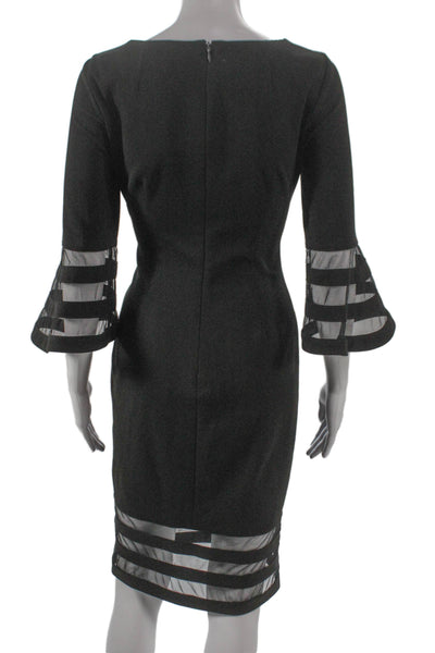 Calvin Klein Women Sheath Dress Gray Boat Neck 3/4 Sleeve Mid Calf Size 2