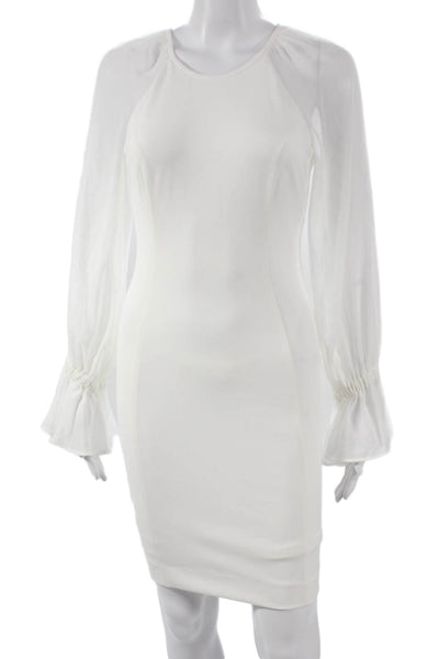 Calvin Klein Womens White Bodycon Dress Polyester Long Sleeve Zip Size 2