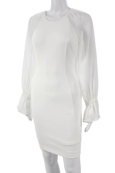 Calvin Klein Womens White Bodycon Dress Polyester Long Sleeve Zip Size 2