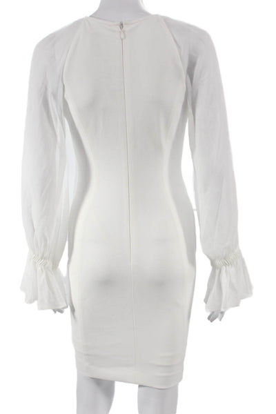 Calvin Klein Womens White Bodycon Dress Polyester Long Sleeve Zip Size 2