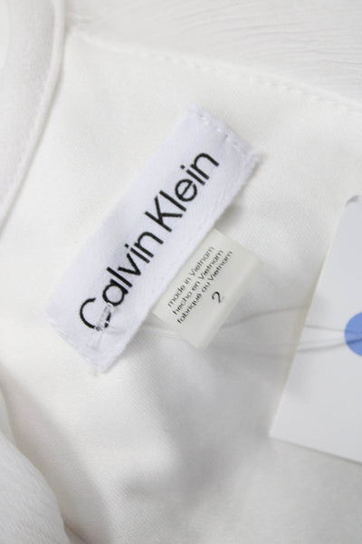 Calvin Klein Womens White Bodycon Dress Polyester Long Sleeve Zip Size 2