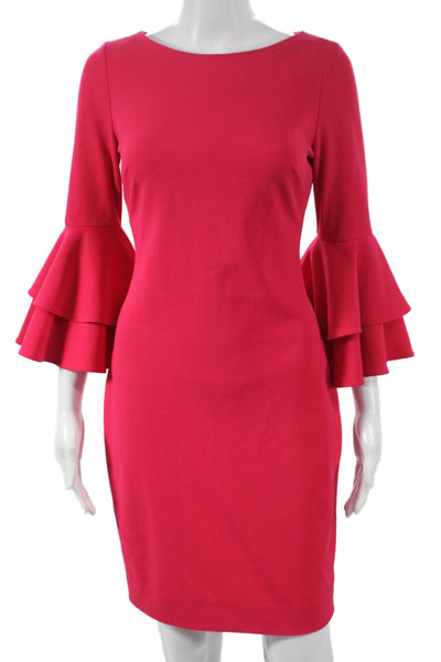 Calvin Klein Womens Sheath Dress Pink Boat Neck 3/4 Sleeve Short Zip Size 2