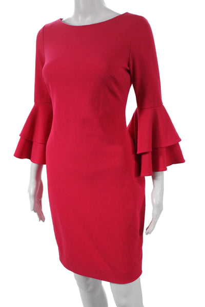 Calvin Klein Womens Sheath Dress Pink Boat Neck 3/4 Sleeve Short Zip Size 2