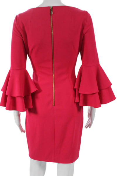 Calvin Klein Womens Sheath Dress Pink Boat Neck 3/4 Sleeve Short Zip Size 2