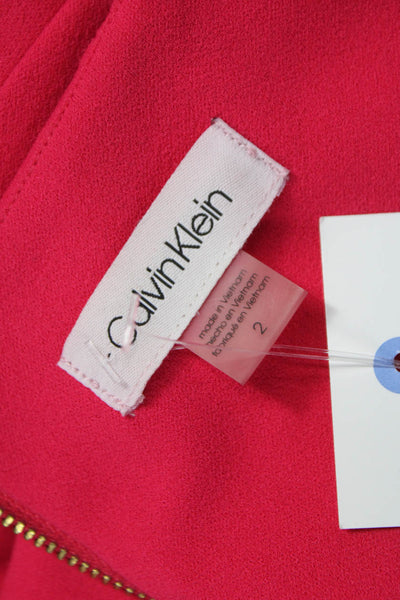 Calvin Klein Womens Sheath Dress Pink Boat Neck 3/4 Sleeve Short Zip Size 2