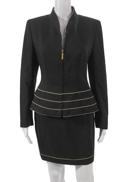 Escada Margaretha Ley Womens Skirt Suit Black Wool Zip Long Sleeve Size 36