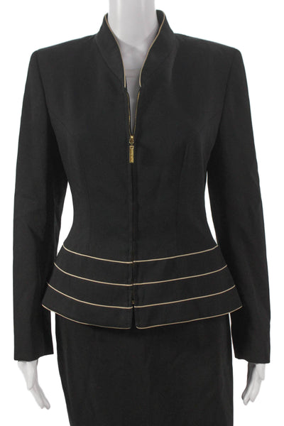 Escada Margaretha Ley Womens Skirt Suit Black Wool Zip Long Sleeve Size 36