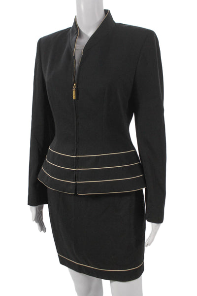 Escada Margaretha Ley Womens Skirt Suit Black Wool Zip Long Sleeve Size 36