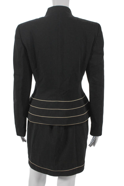 Escada Margaretha Ley Womens Skirt Suit Black Wool Zip Long Sleeve Size 36