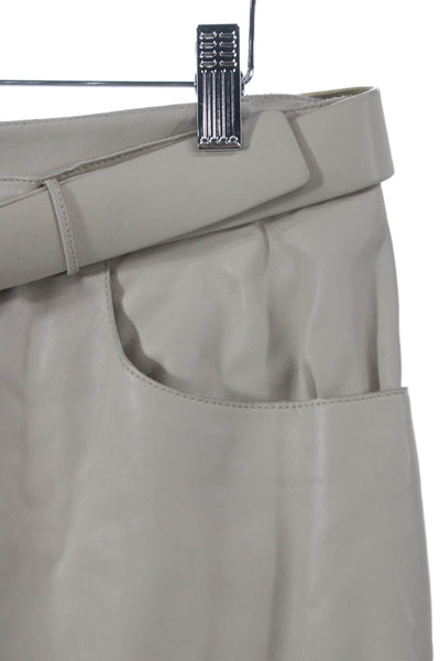 Tahari Women Straight Pencil Leather Skirt Beige Buckle Size M