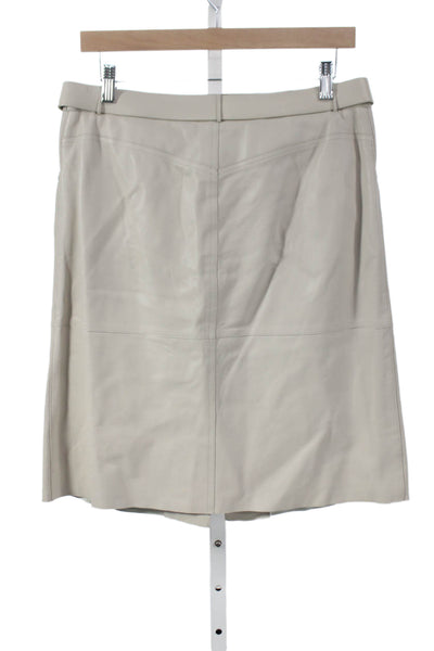 Tahari Women Straight Pencil Leather Skirt Beige Buckle Size M