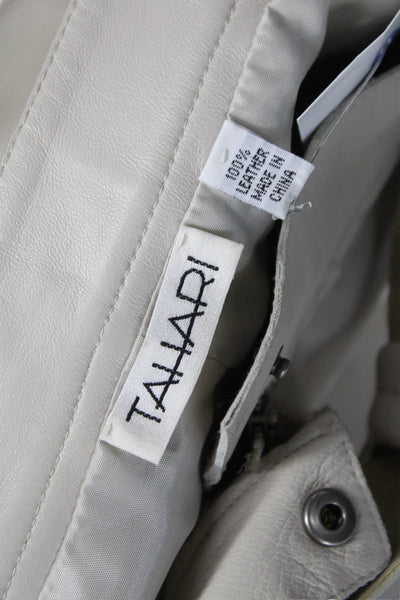Tahari Women Straight Pencil Leather Skirt Beige Buckle Size M