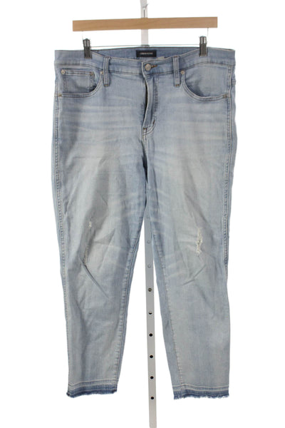 J Crew Womens Ankle Jeans Mid Rise Blue Cotton Blend Button Size 32