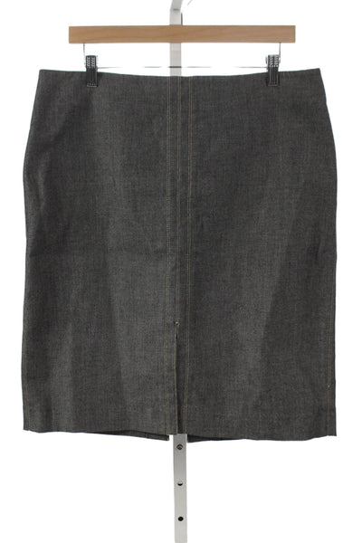 Elie Tahari Women Gray Cotton Straight Pencil Skirt Short Zip Size 14