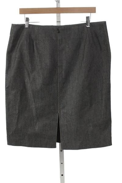 Elie Tahari Women Gray Cotton Straight Pencil Skirt Short Zip Size 14