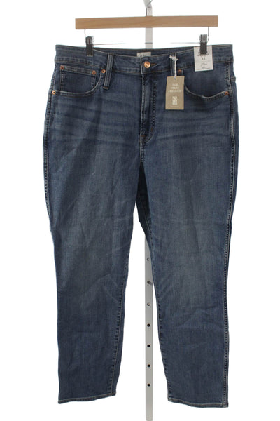 J Crew Womens Straight Jeans Blue High Rise Button Cotton Inseam 28 Size 33