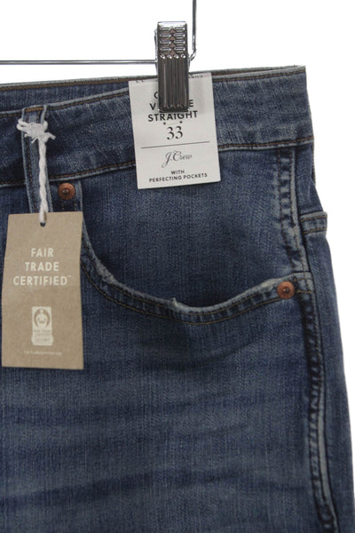 J Crew Womens Straight Jeans Blue High Rise Button Cotton Inseam 28 Size 33