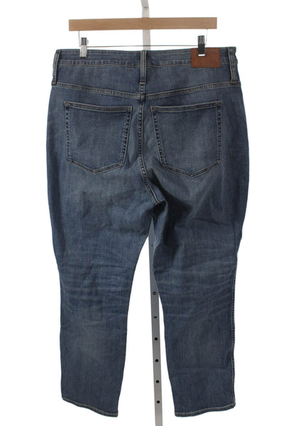 J Crew Womens Straight Jeans Blue High Rise Button Cotton Inseam 28 Size 33