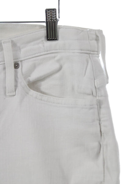 J Crew Women Cropped High Rise White Jeans Button Cotton Blend Size 33