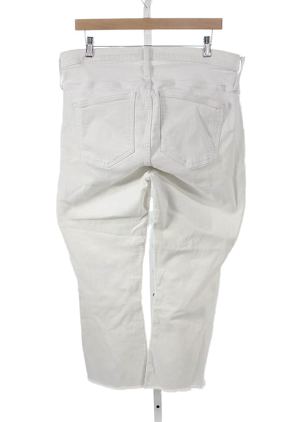 J Crew Women Cropped High Rise White Jeans Button Cotton Blend Size 33
