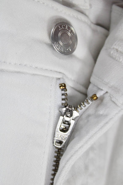 J Crew Women Cropped High Rise White Jeans Button Cotton Blend Size 33