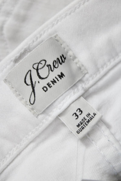 J Crew Women Cropped High Rise White Jeans Button Cotton Blend Size 33