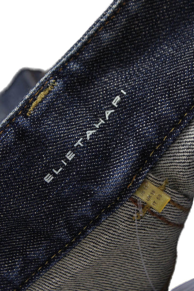 Elie Tahari Women Straight Jeans Blue Cotton Mid Rise Button Closure Size 14