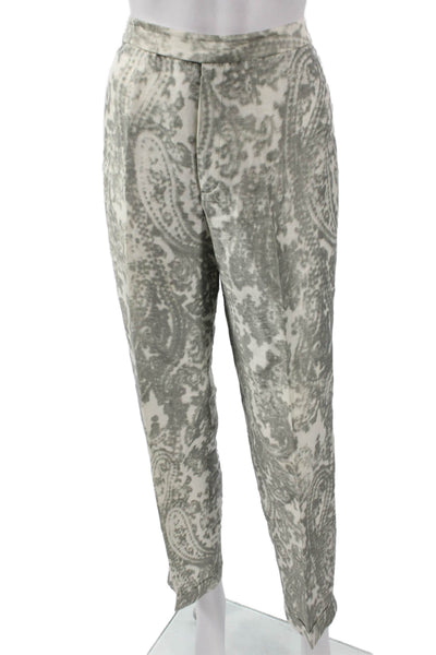 Linda Allard Ellen Tracy Women Dress Pants White Linen Paisley Zip Size 8