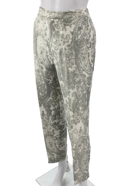 Linda Allard Ellen Tracy Women Dress Pants White Linen Paisley Zip Size 8