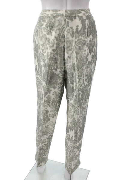 Linda Allard Ellen Tracy Women Dress Pants White Linen Paisley Zip Size 8