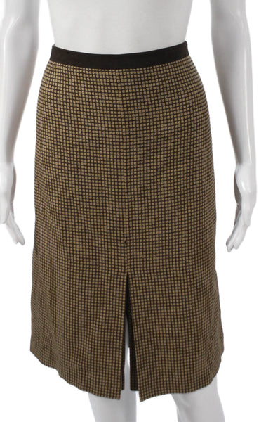 Dana Buchman Women Straight Pencil Skirt Brown Wool Check Knee Zip Size 14