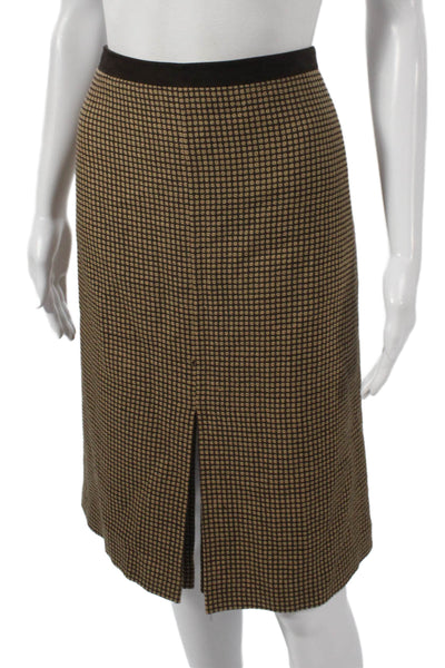 Dana Buchman Women Straight Pencil Skirt Brown Wool Check Knee Zip Size 14