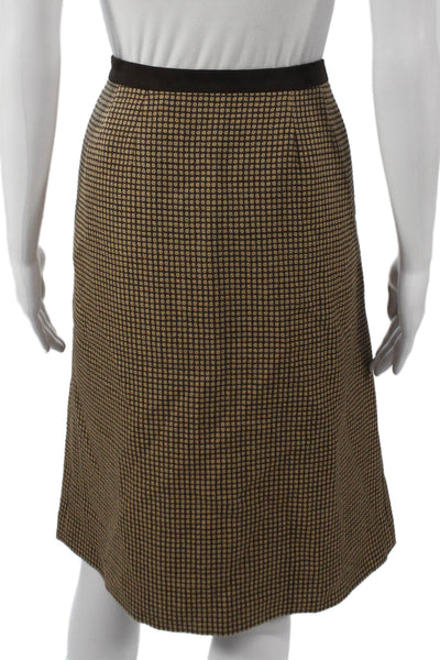 Dana Buchman Women Straight Pencil Skirt Brown Wool Check Knee Zip Size 14