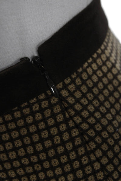 Dana Buchman Women Straight Pencil Skirt Brown Wool Check Knee Zip Size 14