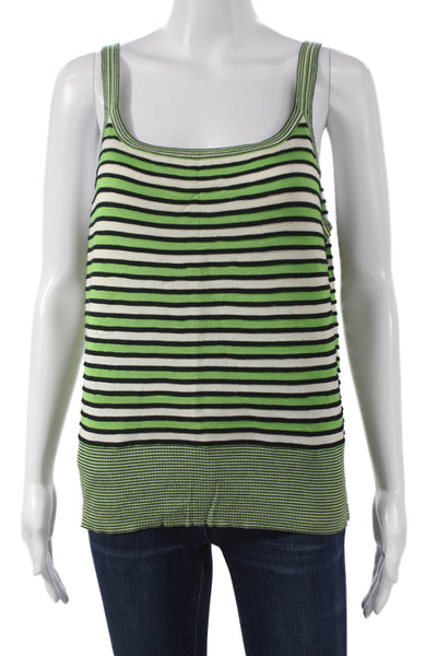 Belford Womens Green Silk Striped Square Neck Sleeveless Basic Tank Size XL