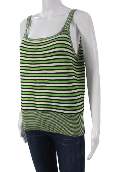 Belford Womens Green Silk Striped Square Neck Sleeveless Basic Tank Size XL