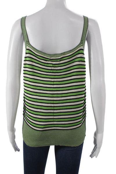 Belford Womens Green Silk Striped Square Neck Sleeveless Basic Tank Size XL