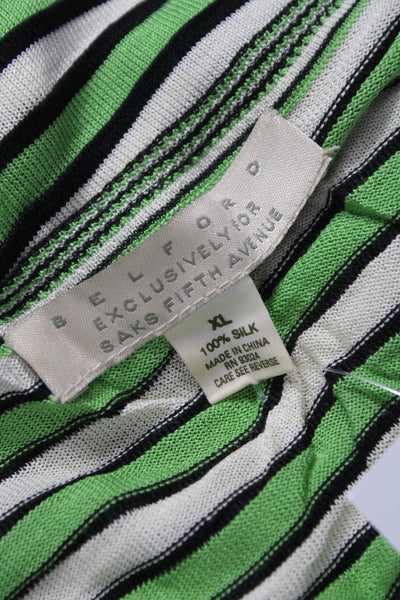 Belford Womens Green Silk Striped Square Neck Sleeveless Basic Tank Size XL
