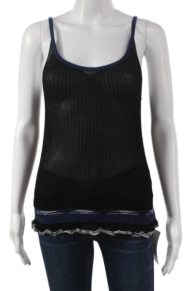Missoni Womens Camisole Black Striped Viscose Scoop Neck Sleeveless Size 12