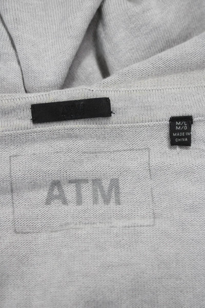ATM Womens V-Neck Pullover Sweater Gray Short Sleeve Size M