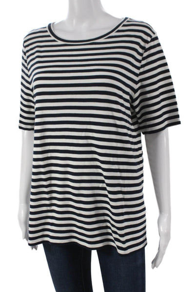 J Crew Women Black Striped Cotton T-Shirt Round Neck Short Sleeve Size 2XL