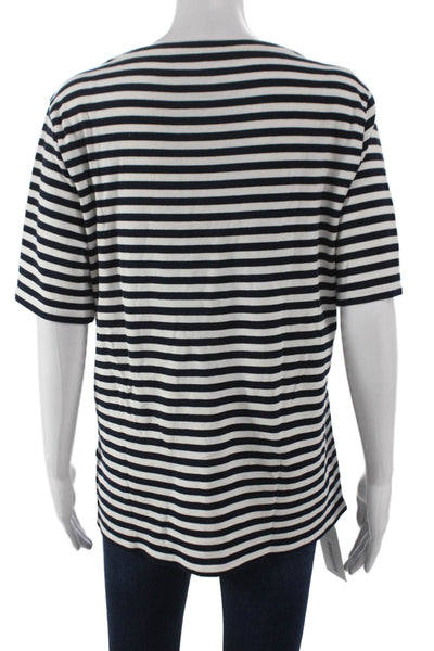 J Crew Women Black Striped Cotton T-Shirt Round Neck Short Sleeve Size 2XL