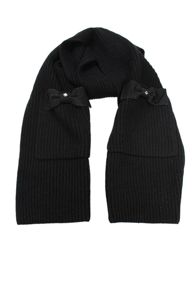 Kate Spade Womens Knit Pocketed Bow Accent Scarf Black